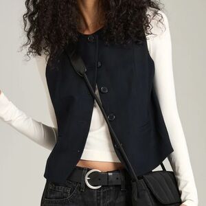 Black button vest top